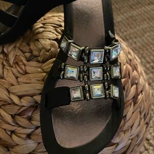 Grandco Sandals Womens Rubber W/ Rhinestone Embellishment Sandals Black Size 6